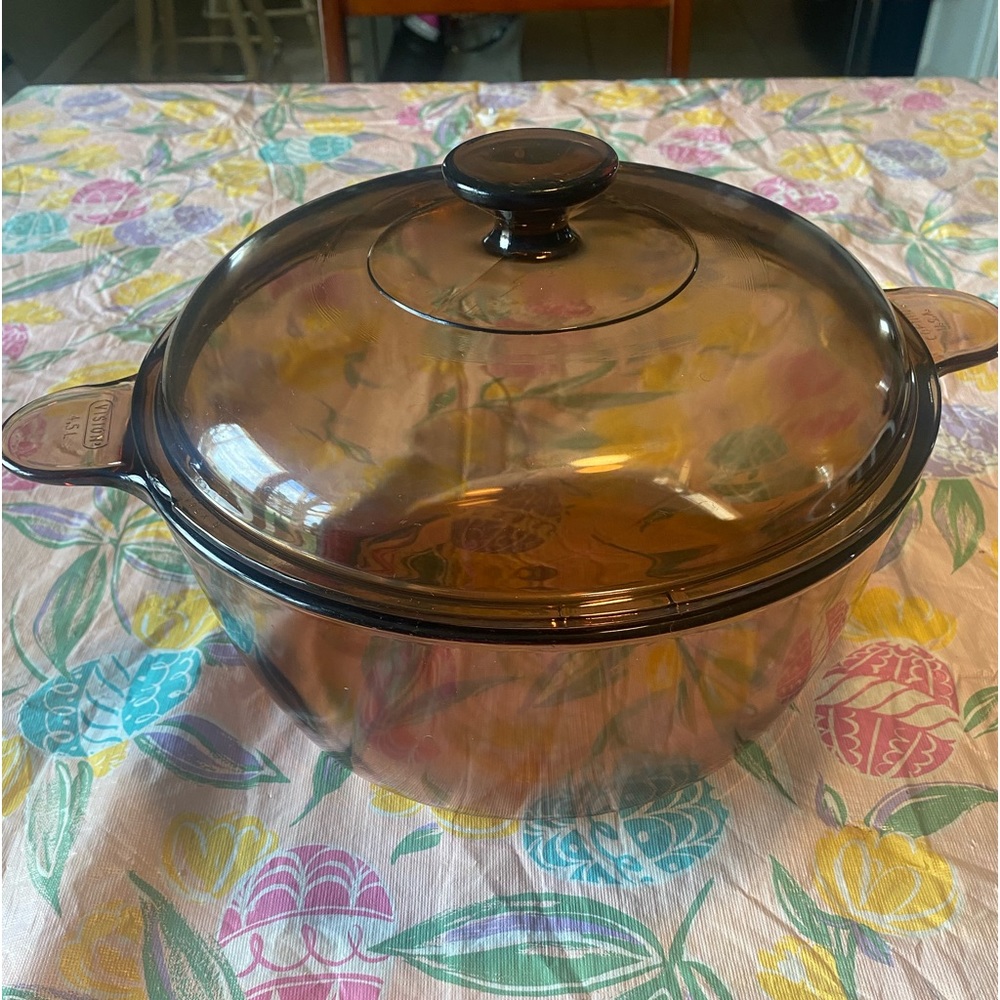 Corning Ware Visions Amber Glass Cookware 4.5L 5Qt Dutch Oven Stock Pot w/ Lid.